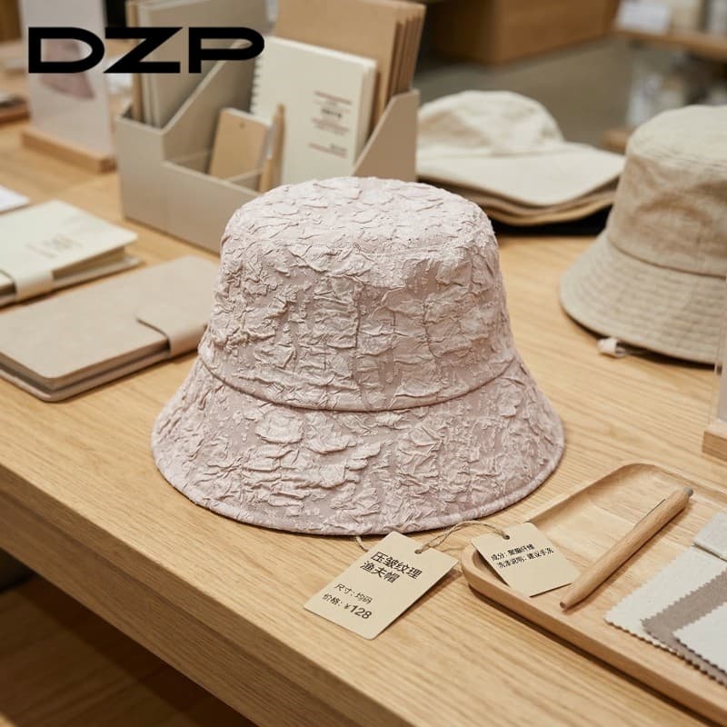 DZP Seersucker Textura Balde Chapéu Feminino Primavera Verão Aba Grande Protetor Solar Sombrinha Mostrar Rosto Pequeno C