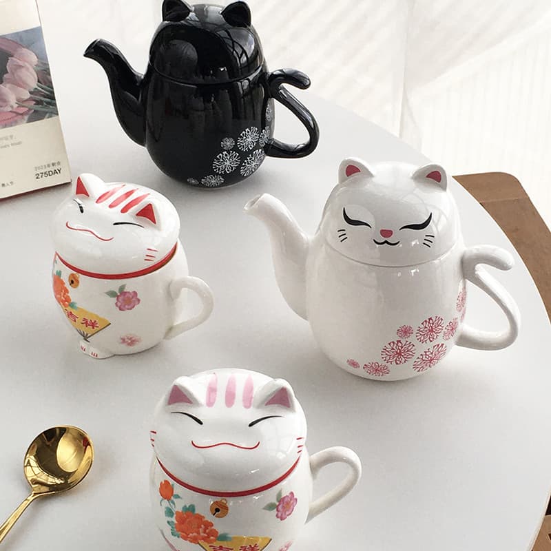Annie jardim grande pedido de fábrica japonês gato bonito cerâmica chá da tarde bule de café flor bule