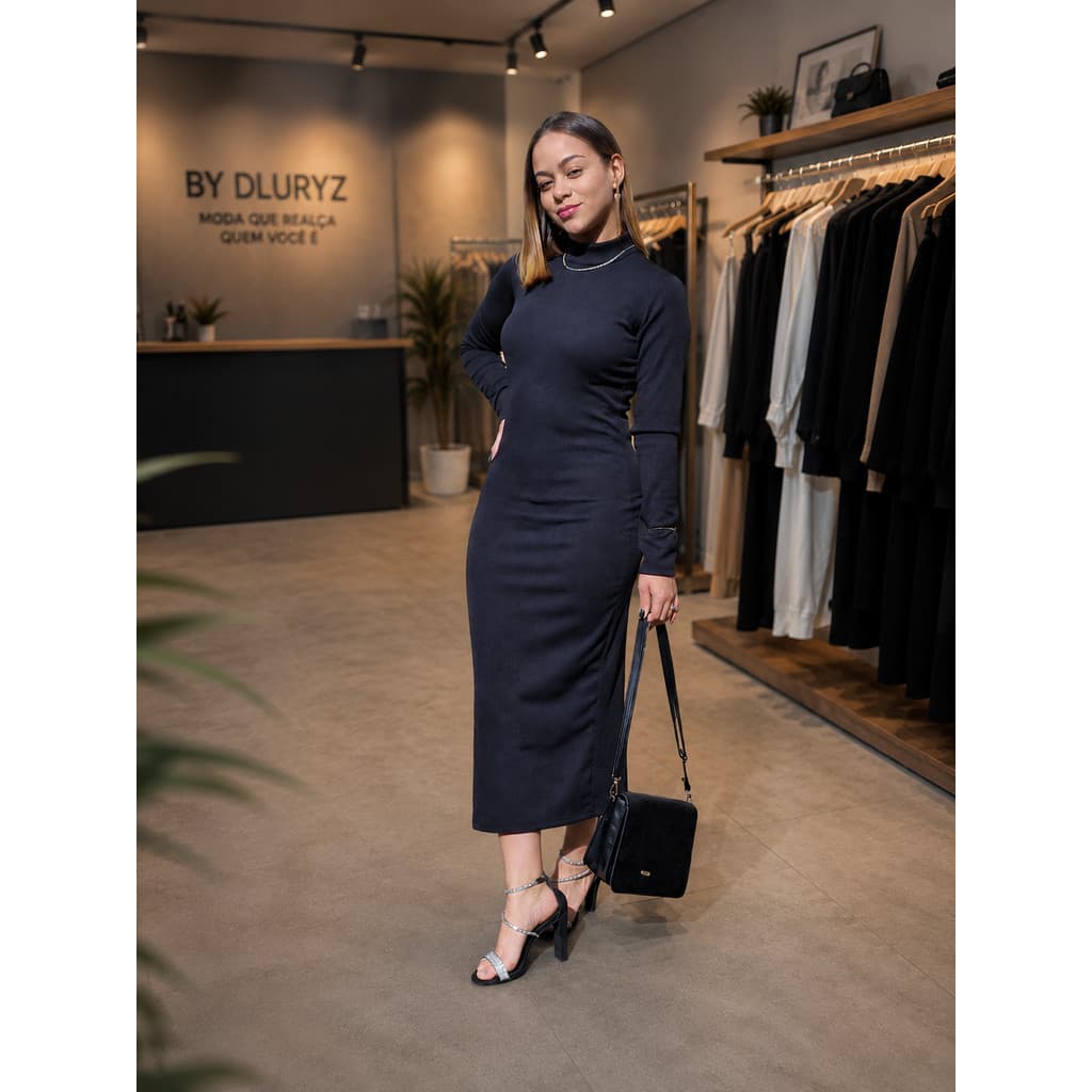 Vestido Midi Manga Longa anarruga - Estiloso e Confortavel Para Todas as Ocasiões
