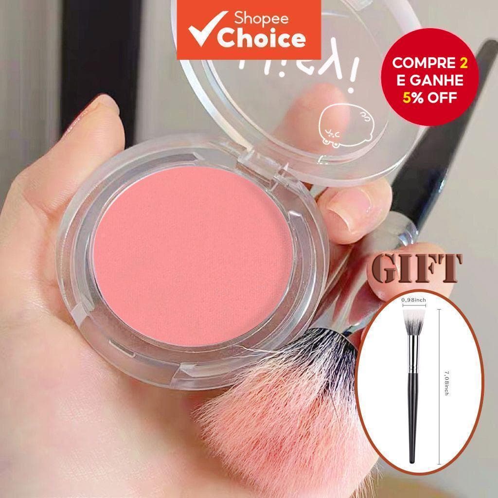 Blush Único HISYI Com Pincel | Brilho Natural Acabamento Fosco Presente Leve E Portátil Para Meninas