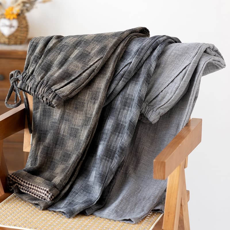Homens primavera outono puro algodão calças de pijama única tira solta Casual pode sair para usar verão algodão estilo f