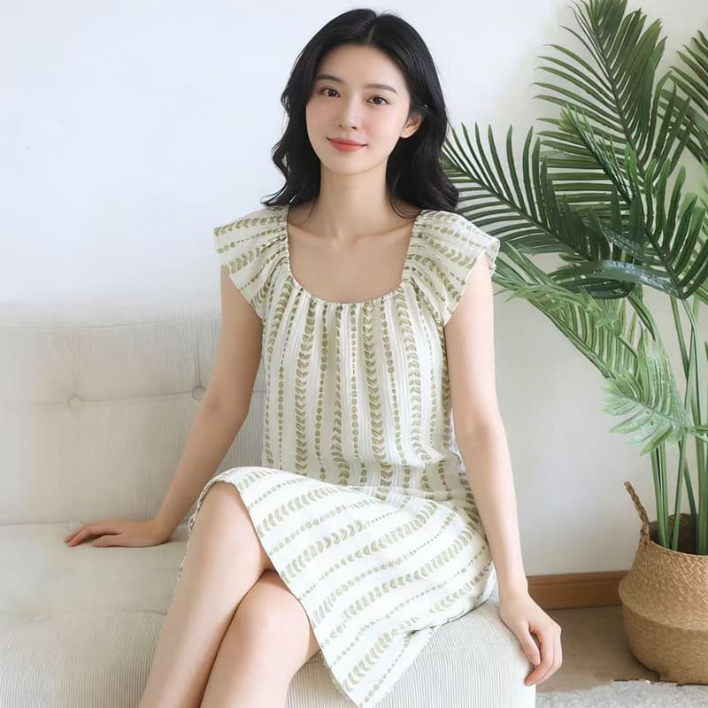 Camisola de algodão puro com almofada no peito feminino verão estilo fino casa saia curta dormitório doméstico algodão f
