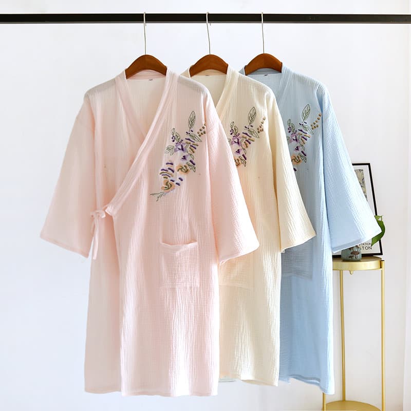 Camisola feminina primavera outono puro algodão roupão de banho verão estilo fino algodão 100% banho quatro estações jap