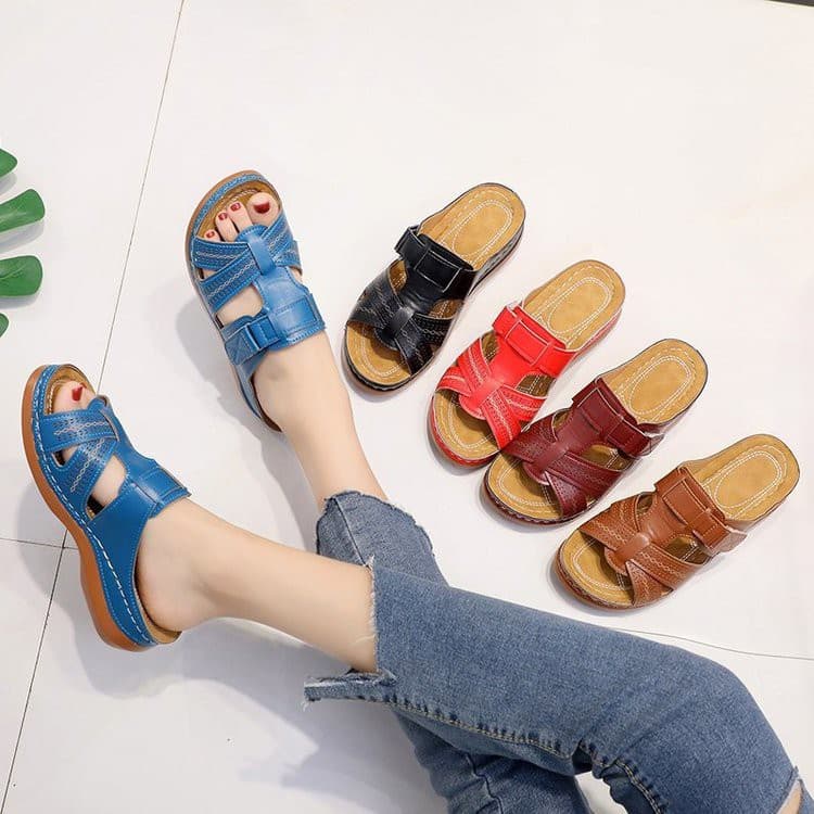 Sandálias Femininas de Moda Retro Romana com Salto Anabela Antiderrapantes YL18...