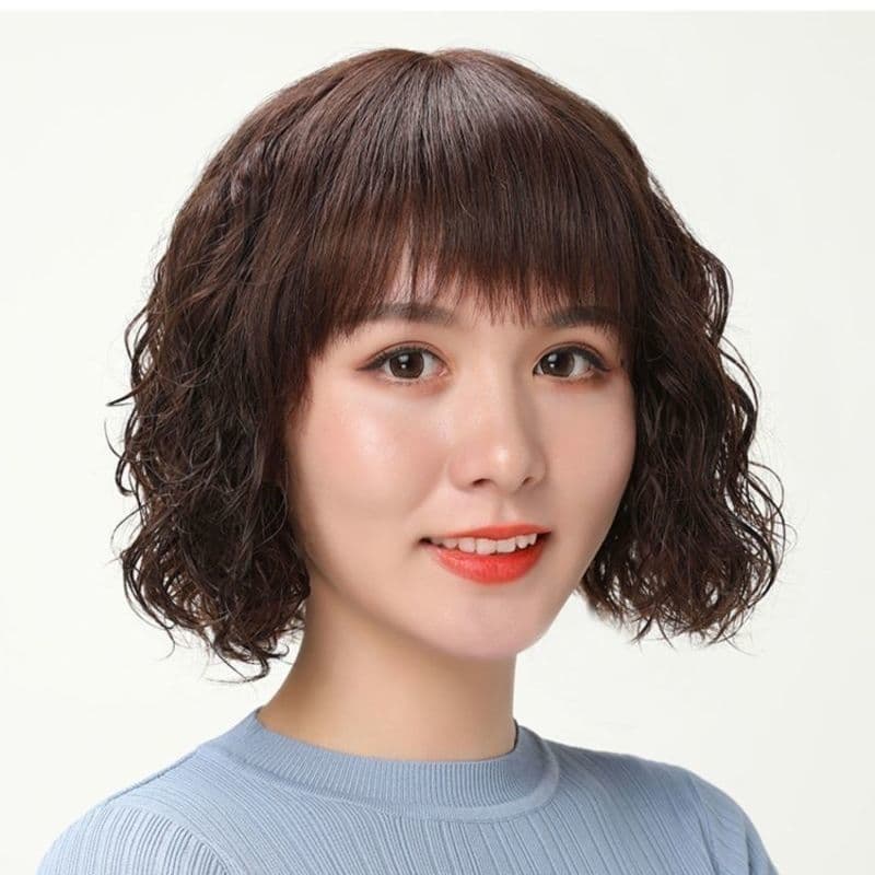 Peruca feminina doce cabelo encaracolado curto cabelo encaracolado completo chapelaria peruca redução de idade peruca co