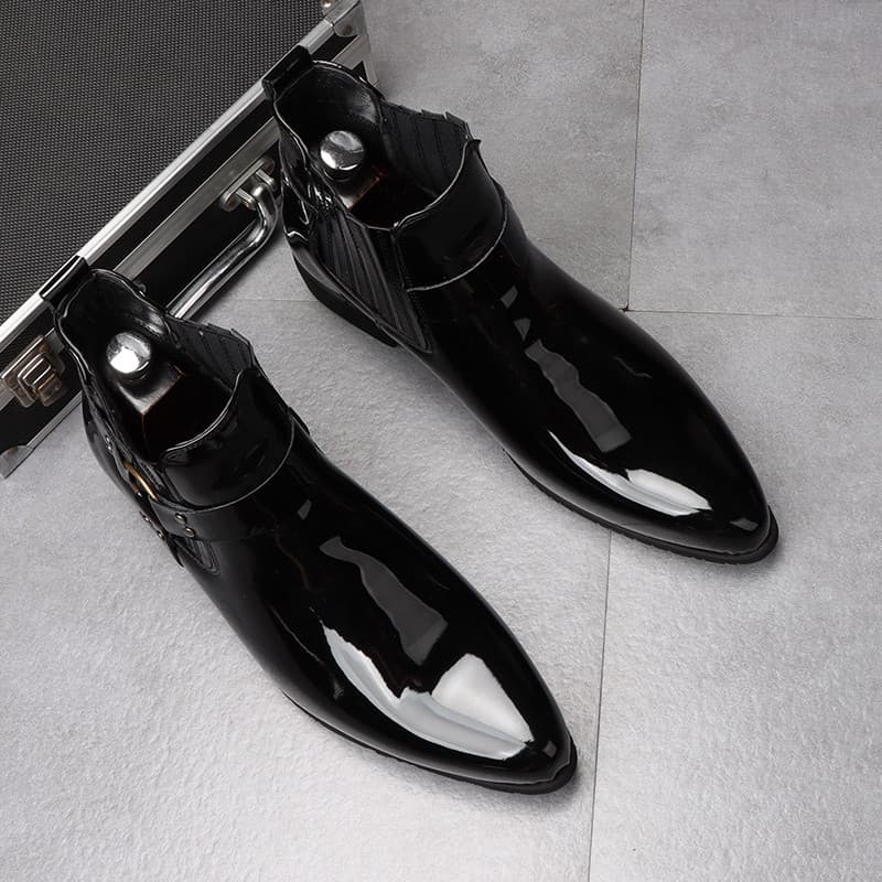 Botas Chelsea masculinas de alta qualidade, estilo britânico, botas curtas de couro brilhante, estilista de cabelo, aume