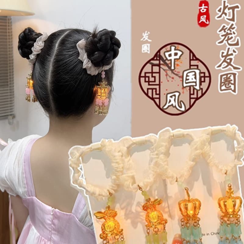 Mid-Autumn Festival Lanterna Luminosa Infantil Laço de Cabelo Enrolado Acessórios de Cabelo Antigos Meninas Amarradas Bo