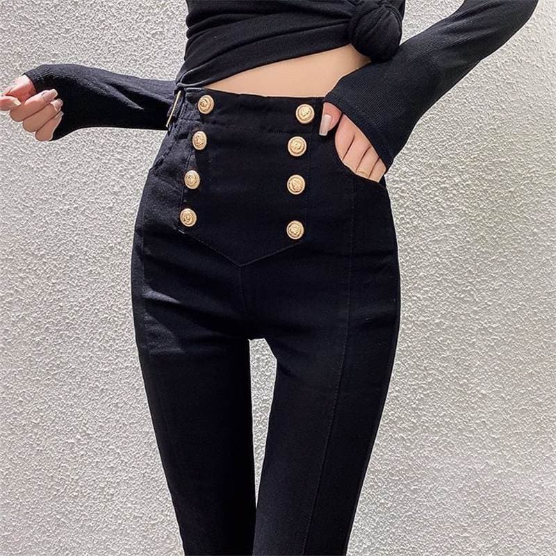 Leggings femininas primavera verão exterior usar novo estilo duplo Breasted cintura alta elástico mais magro olhar outon