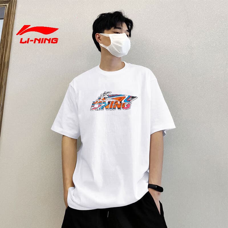 Li Ning camisa Cultural de manga curta masculina feminina mesmo estilo em torno do pescoço meia manga esportes topo verã