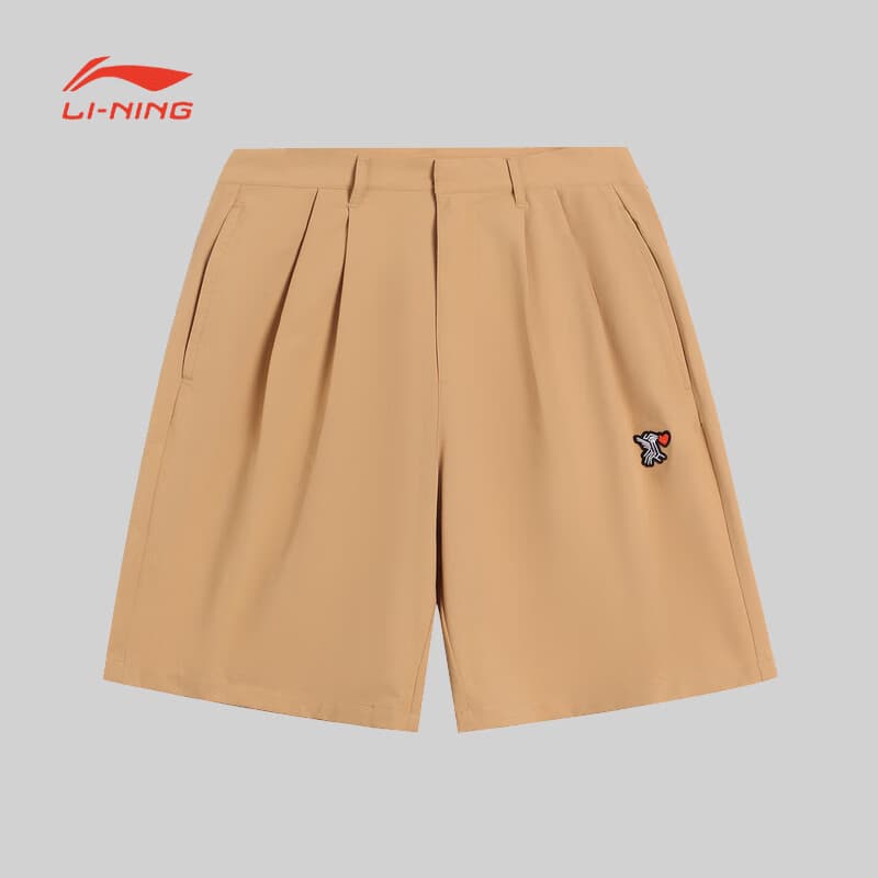 Li Ning Verão Novo Estilo Feminino Série de Vida Esportiva Respirável Cáqui Shorts Esportivos Calças de Cinco Pontos AKS