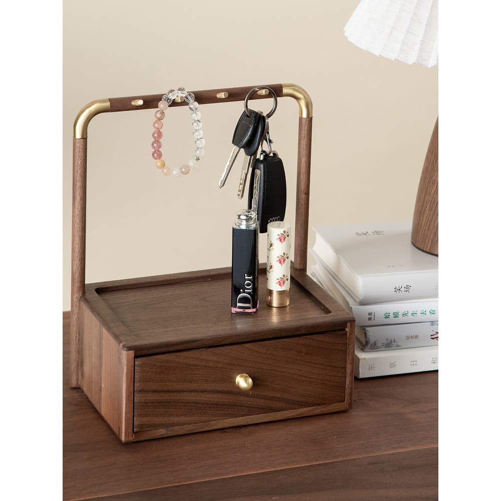 Caixa de armazenamento de entrada de nogueira preta ornamentos porta de entrada pendurar chave prateleira gaveta caixa d