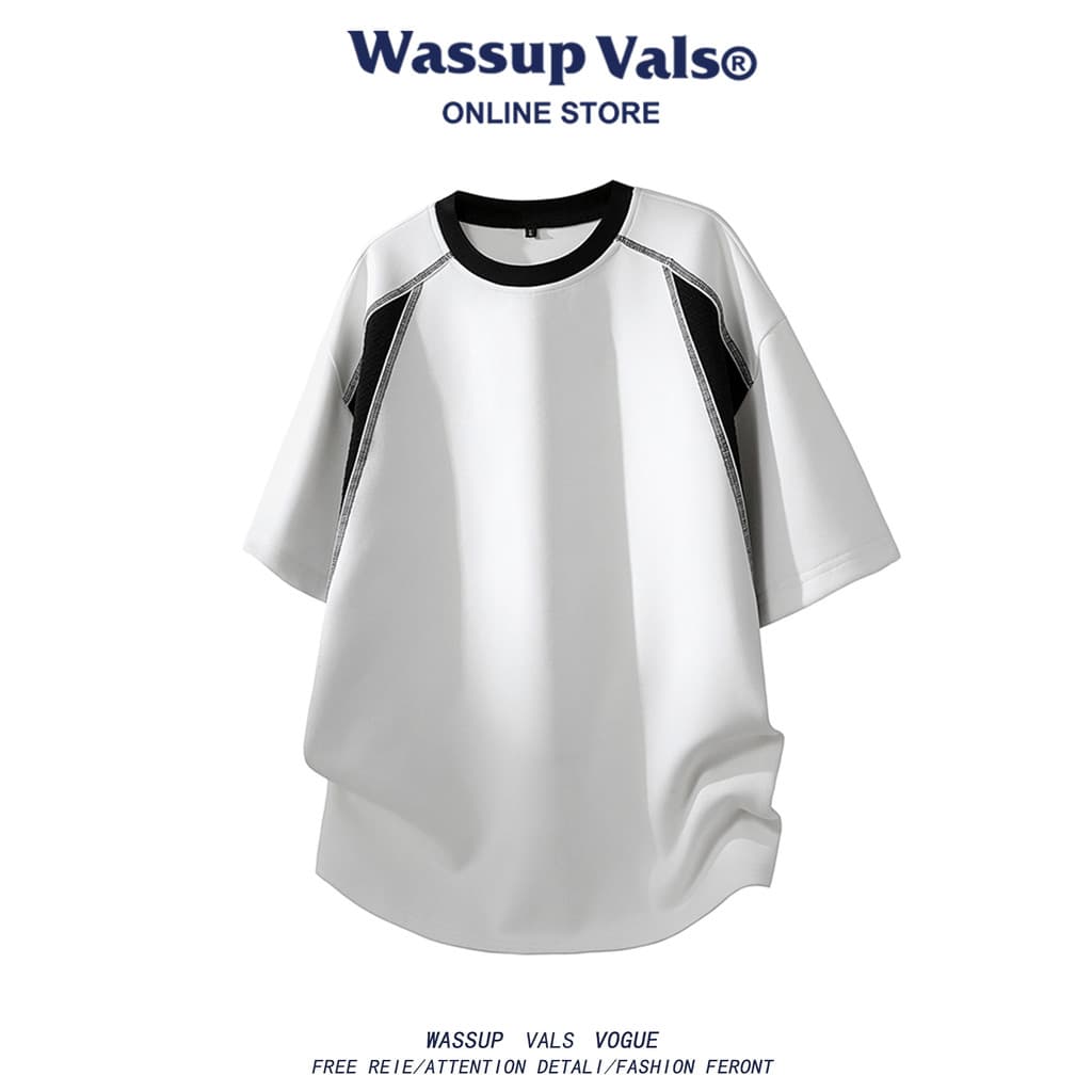 WASSUP VALS Novo Estilo Verão Casual Cool Feeling Respirável Solto Manga Curta Homens Em Torno Do Pescoço Seda Gelo Cont