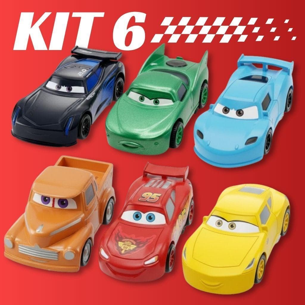 Kit 6 Carrinhos de Brinquedo Infantil Crianças Carros Relampago McQueen Coloridos Personagens