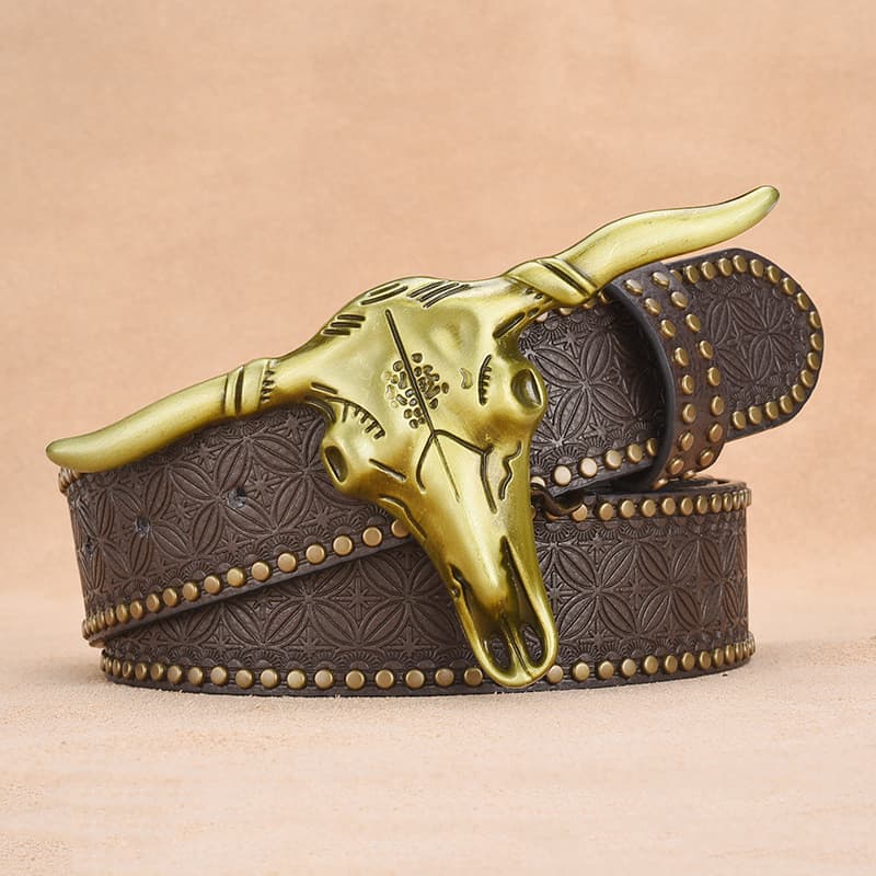 Amazon Bull Head cinto masculino em relevo ocidental Denim único rebite cinto masculino Wenzhou na moda