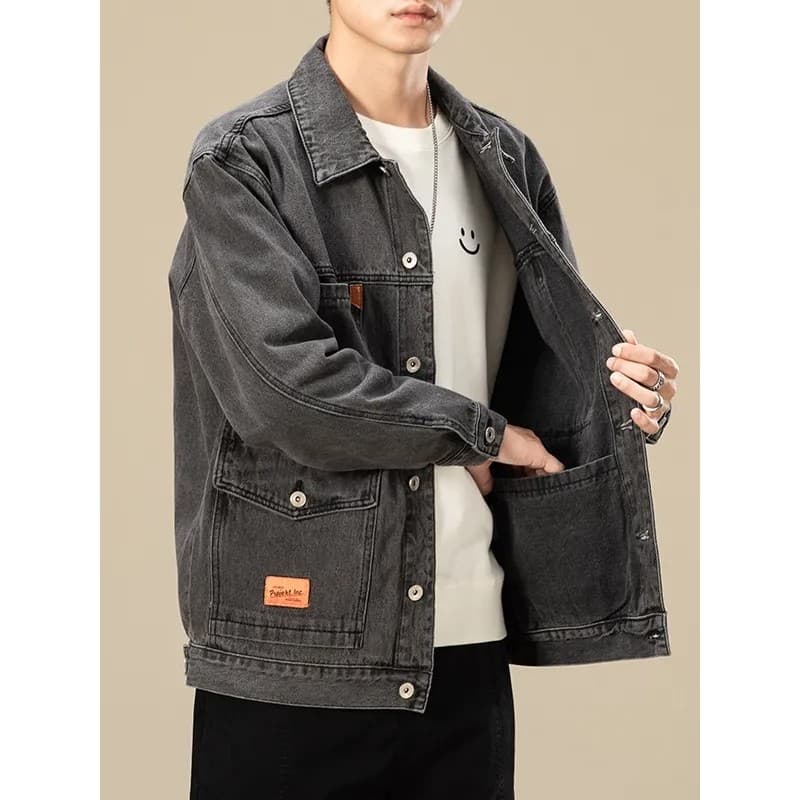 Jaqueta jeans masculina de tamanho grande outono inverno forro de lã engrossado solto jaqueta de carga trabalho resisten
