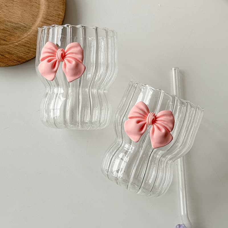 Xícara de café resistente ao calor com laço rosa, copo de vidro com alto teor de borosilicato, padrão Vertical, copo de