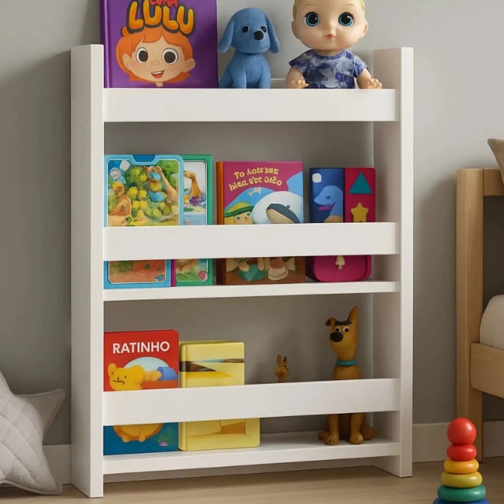 Estante Porta-livro Infantil Montessori Bebê Madeira Branco