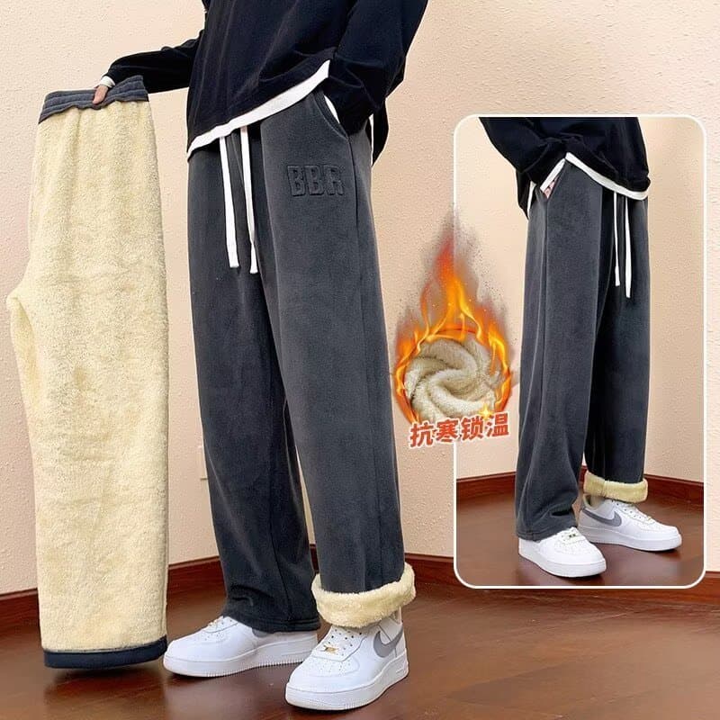 Calças de lã masculinas outono inverno 2025 novo estilo lã de cordeiro engrossado esportes Sweatpants meninos Stra