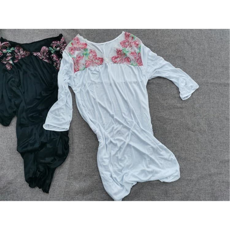 D15-23 senhoras outono inverno sazonal pijamas camisola de manga de três quartos longo macio casa estilo feminino estili