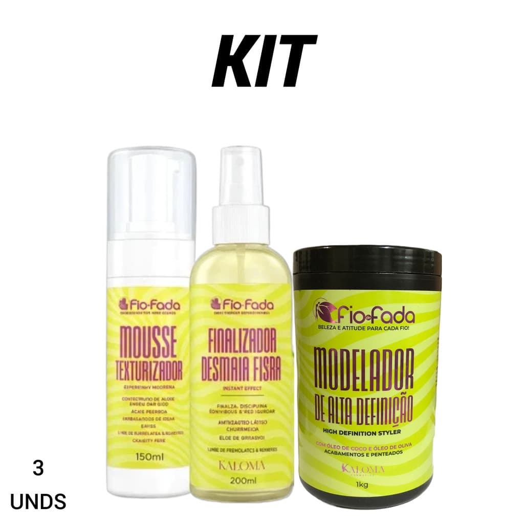 Kit Fio De Fada Finalizador Desmaia Fibra + Mousse Texturizador + Pomada Modeladora