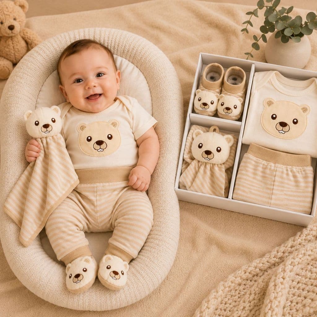 Presente Bebê Recém Nascido Body Calça Mijão Naninha Meia Pantufa 3D Enxoval Maternidade