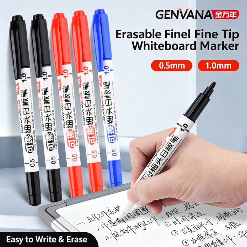 Caneta para quadro branco de duas cabeças Jin Wannian Caneta marcadora de escritório apagável de 0.5 / 1.0 mm
