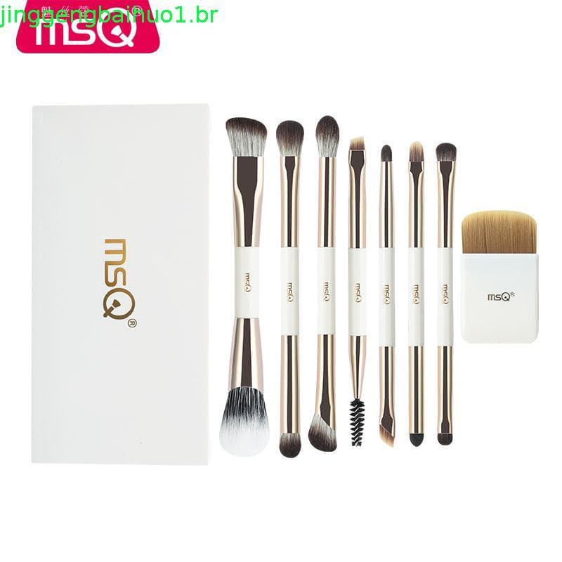 Aucinto 8 conjunto de pincéis de maquiagem de duas cabeças caixa portátil pincel de base pincel de contorno pincel de so
