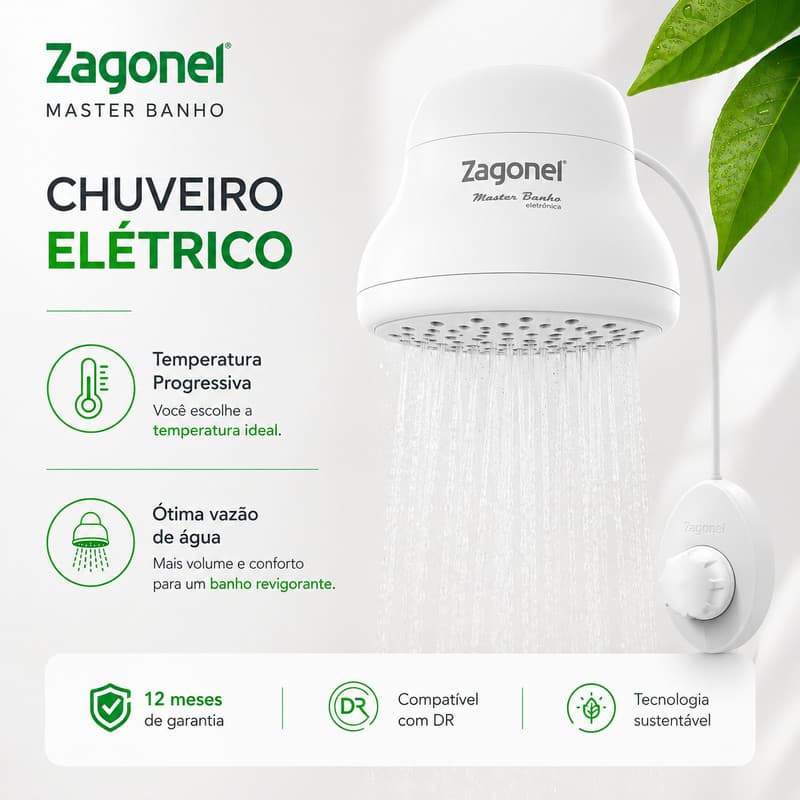 Ducha Elétrica Branca Chuveiro Eletronico 127V Chuveiro Confort Elétrico Zagonel Chuveiro 7500W