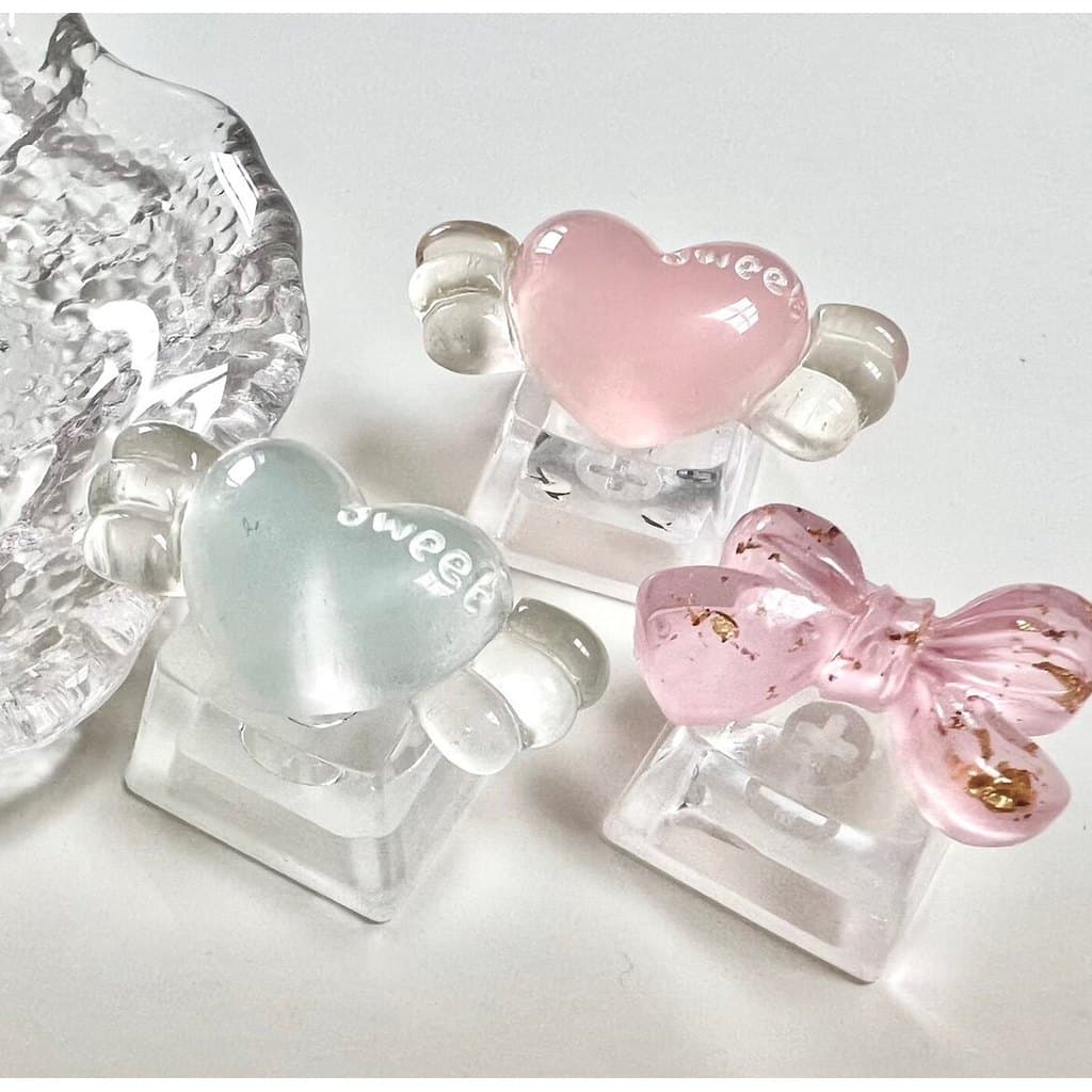 Original cristal coração asas Keycap único transparente eixo cruz teclado mecânico Esc resina oem altura R4