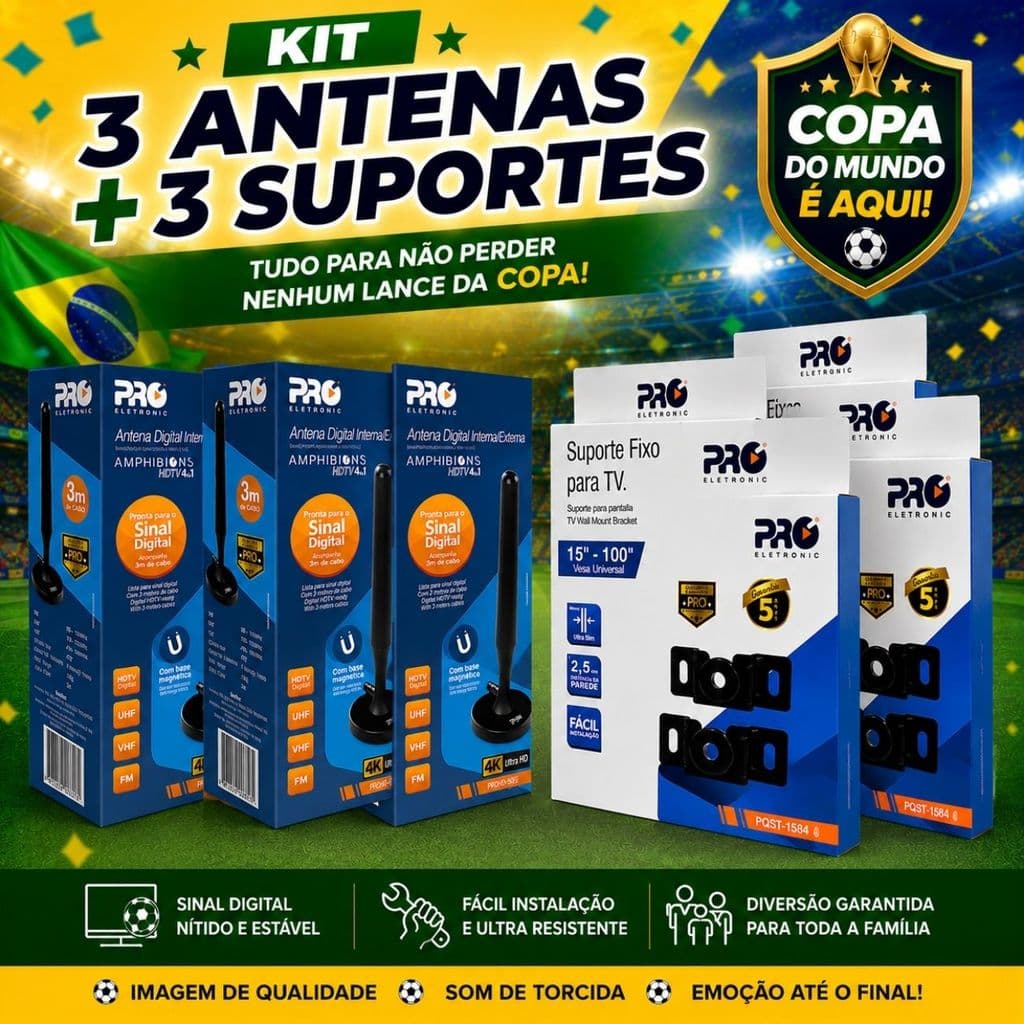 Kit 3 Suporte TV Fixo 15 A 100 Pol+ 3 Antena Digital HDTV 4K