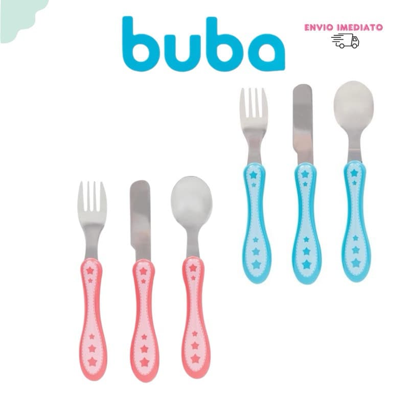 KIT 3 TALHERES INFANTIL BUBA ESTRELINHA AZUL ROSA