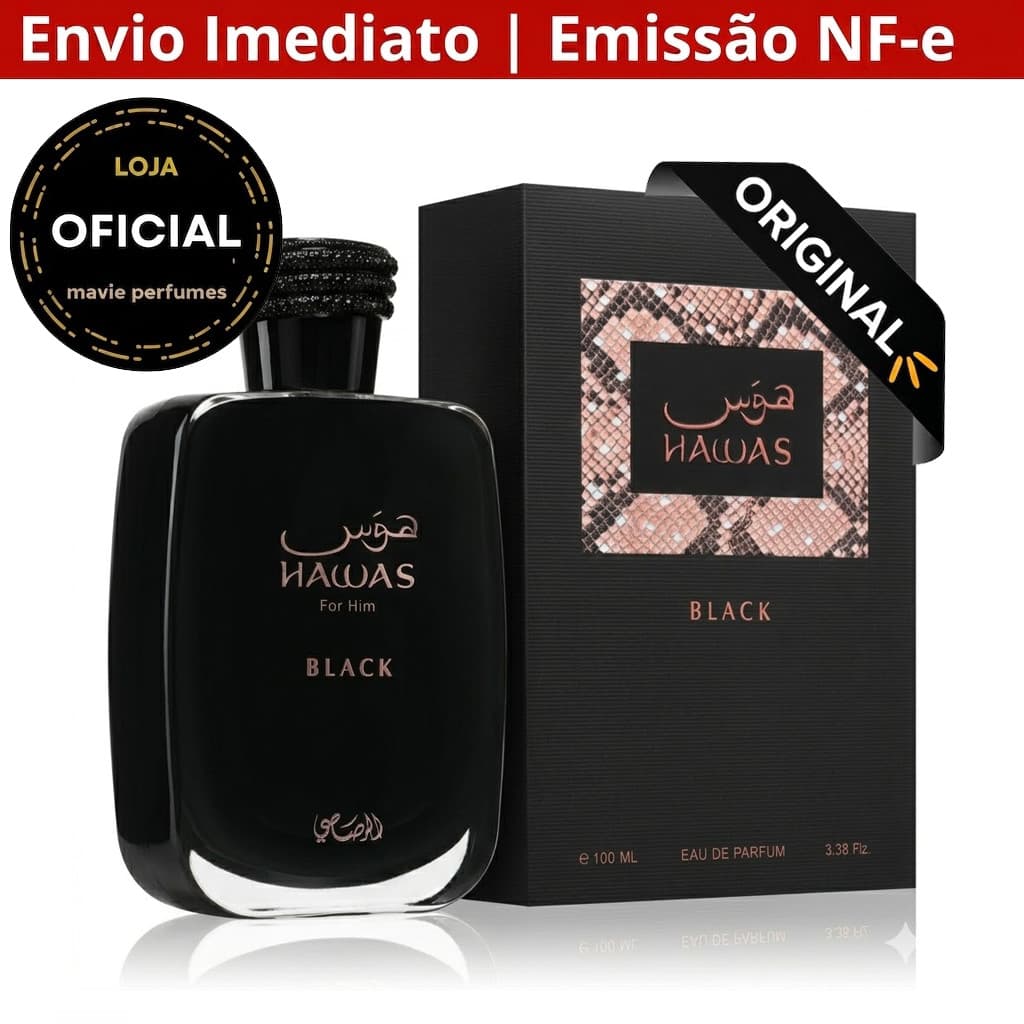 ⚡Frete Grátis Perfume Hawas Black Rasasi Eau de Parfum Masculino 100ml – Alta Fixação 100%Original
