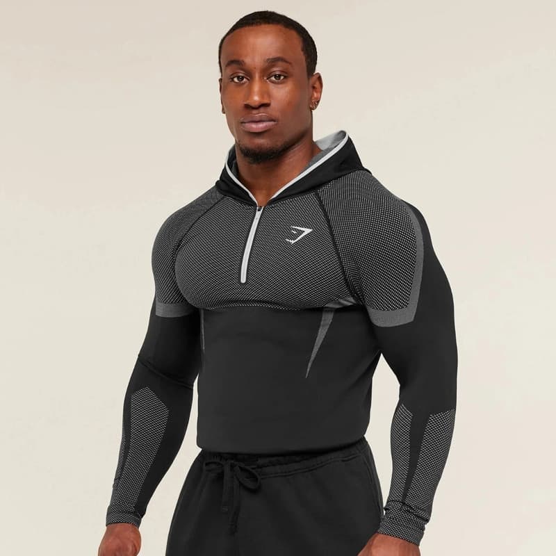 GYM Moletom Masculino De Manga Comprida Com Capuz Elástico De Secagem Rápida Casual Esportivo Para Corrida E Fitness