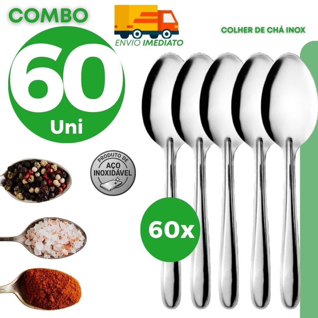 Kit Colher Chá Inox Talher Café Sobremesa Casa Restaurante Açúcar Mel Profissional Cabo Resistente