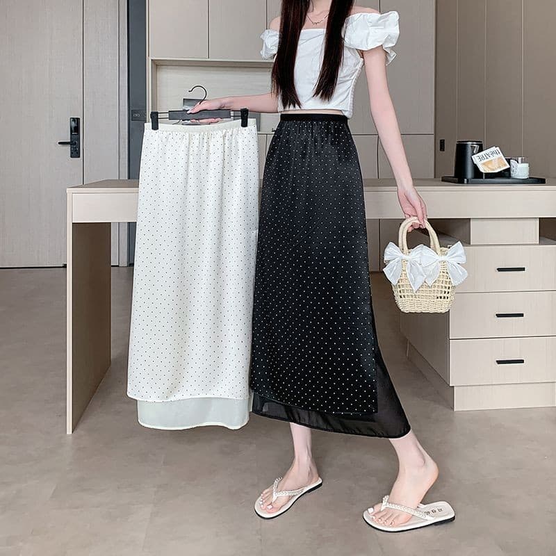 Moda Polka Dot saia verão novo estilo forjado meados de comprimento saia reta cintura alta mais magro olhar elegante All