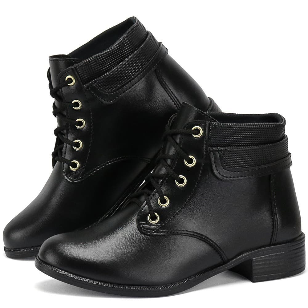 Bota Coturno Feminino Cano Curto Medio Salto Baixo Com Cadarços BLESSINGGRIFES