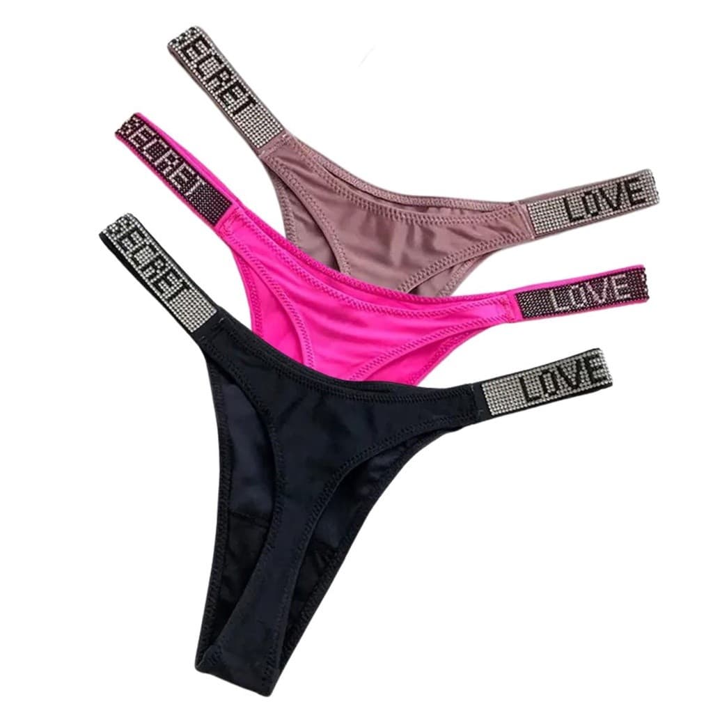 Kit 2 Calcinhas fio Dental Strass ''Love Secret'' - Cores Variadas