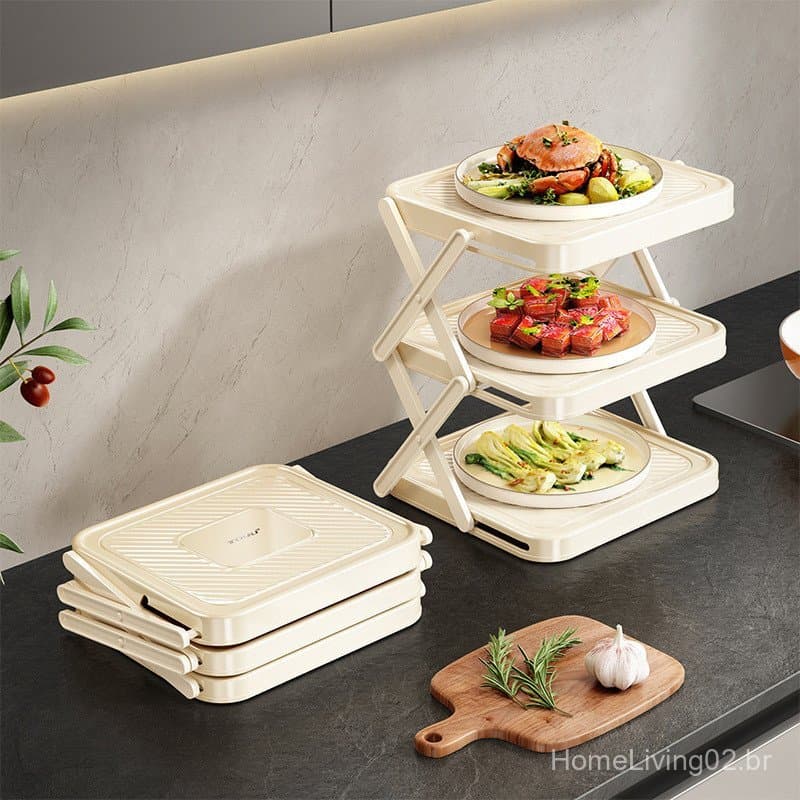 Suporte de preparação de alimentos dobrável de múltiplas camadas, bandeja de ingredientes para bancada, ferramenta de ar