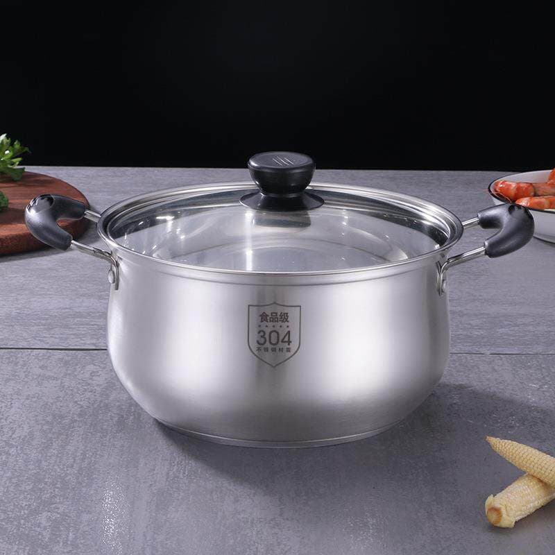 Panela de ferro com orelha dupla Panela de sopa de aço inoxidável 304 espessada doméstica antiaderente pequena panela de