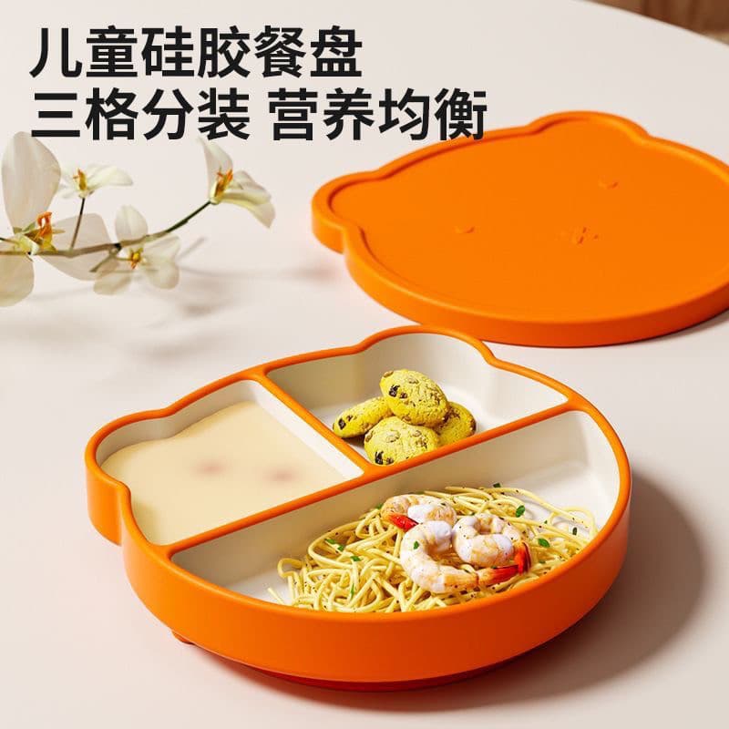 Prato de jantar do bebê compartimento placa ventosa do bebê tipo comida independente comer tigela de Silicone suplemento