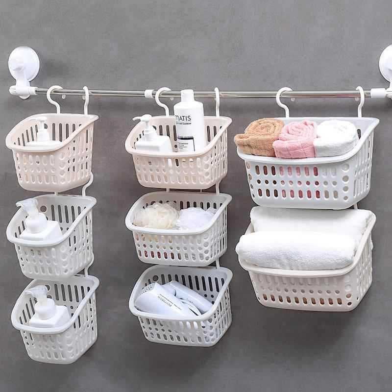Cesta de armazenamento pendurável, cesta suspensa para banheiro, plástico doméstico, cozinha, banheiro, cesta de armazen
