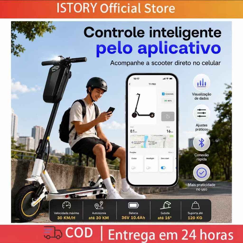 Trailforge T1 Patinete Elétrico Adulto 10 Polegadas 800W Bateria 10.4AH Autonomia 40km Bluetooth App