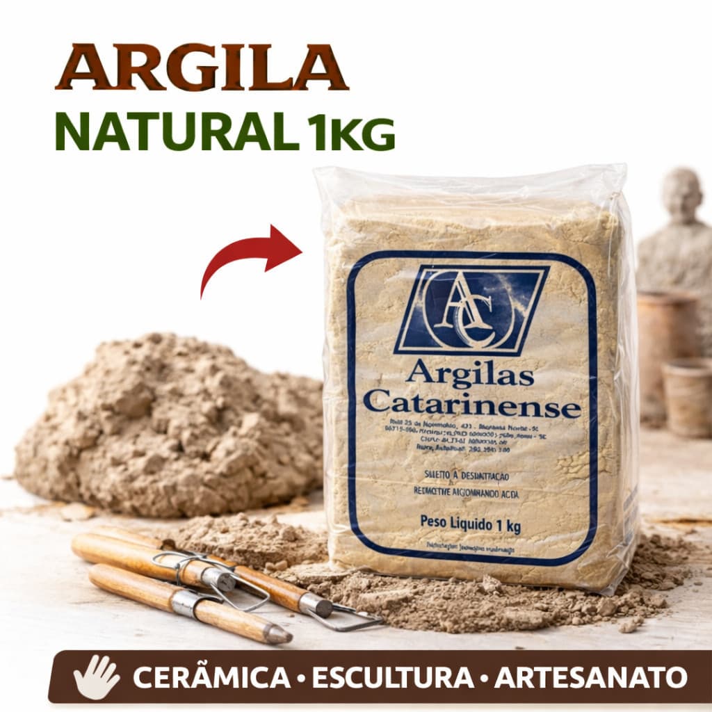 Argila Natural 1kg Cerâmica Artesanato Escultura Modelagem Argila Catarinense