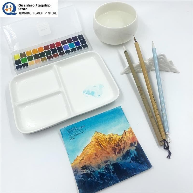 Paleta especial de aquarela cerâmica três grades porcelana branca arte estudante paleta de grande capacidade paleta de p