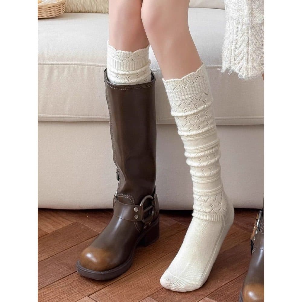 Renda bezerro meias femininas outono inverno japonês estilo Casual ovelha pilha meias com botas de lã quente inverno lon