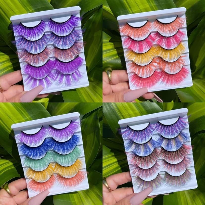 Cílios postiços coloridos bagunçados 5 pares cos palco latino imitação maquiagem cor misturada 3d imitação vison vermelh