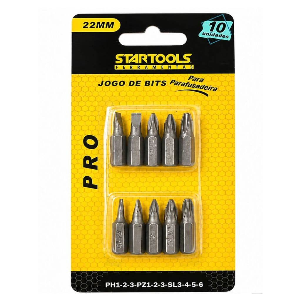Jogo De Bits Para Parafusadeira Phillips Fenda 22Mm 10 Peças