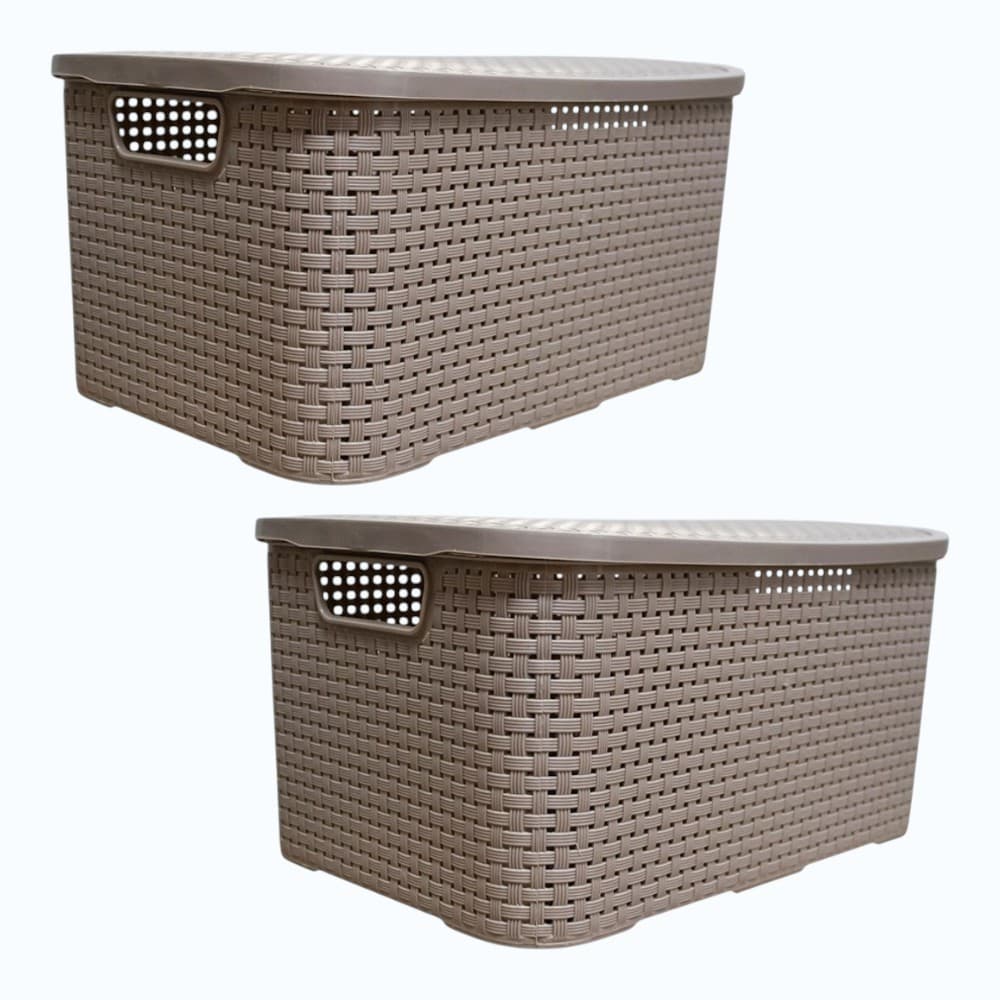 Kit Com 2 Cesto Caixa Organizadora Rattan Com Tampa 7 Litros Preto