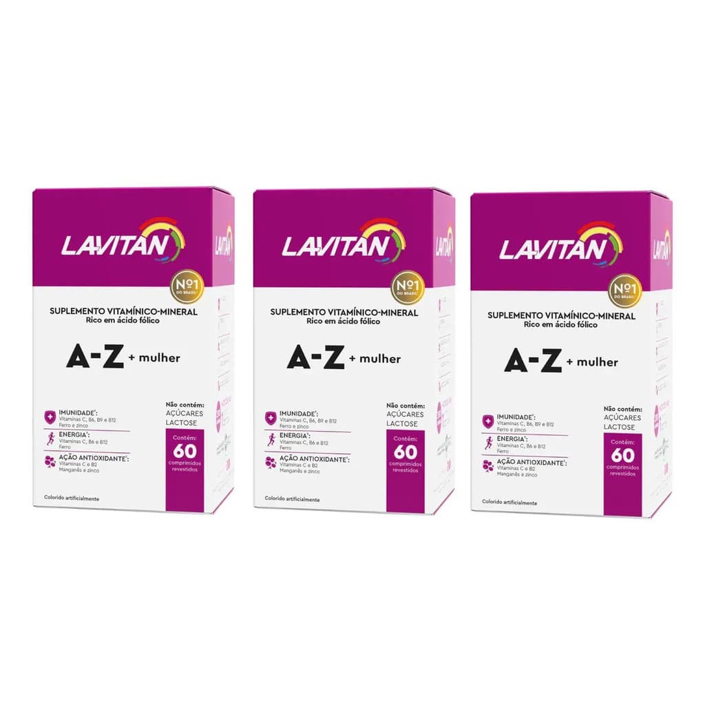 Kit 3 Lavitan A-z Mulher Com 60cps - Cimed Sem Sabor