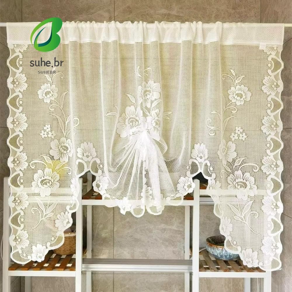 Cortina De Renda Transparente SFBSF , Pequena Com Padrão Floral Em Cascata , Meia Janela Estilo Princesa